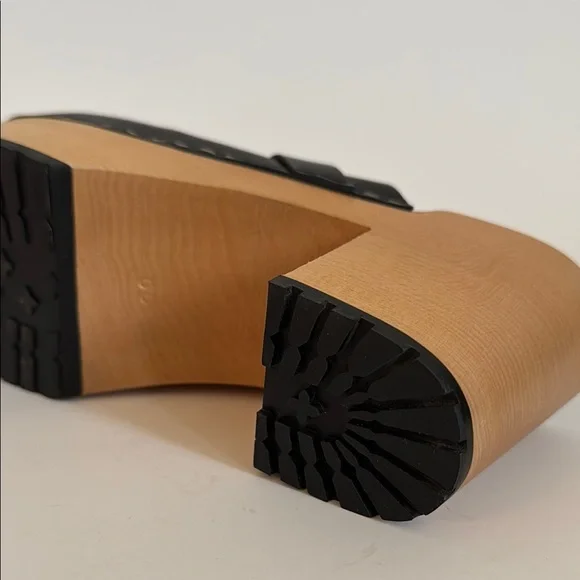 Swedish Hasbeens LOUISE Black Leather Platform Clogs Heels 38 - Picture 8 of 10